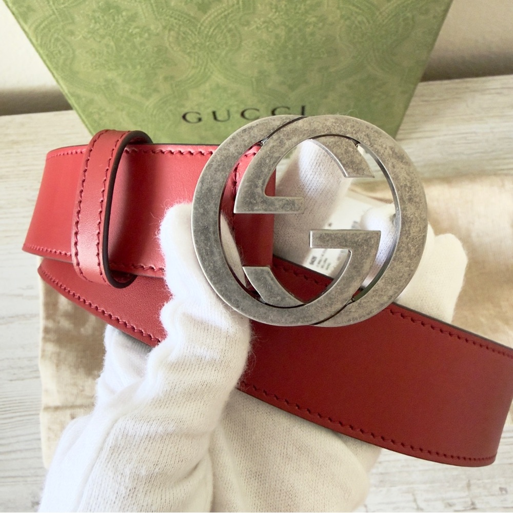 New Gucci Interlocking G buckle leather belt, women size 85, red
